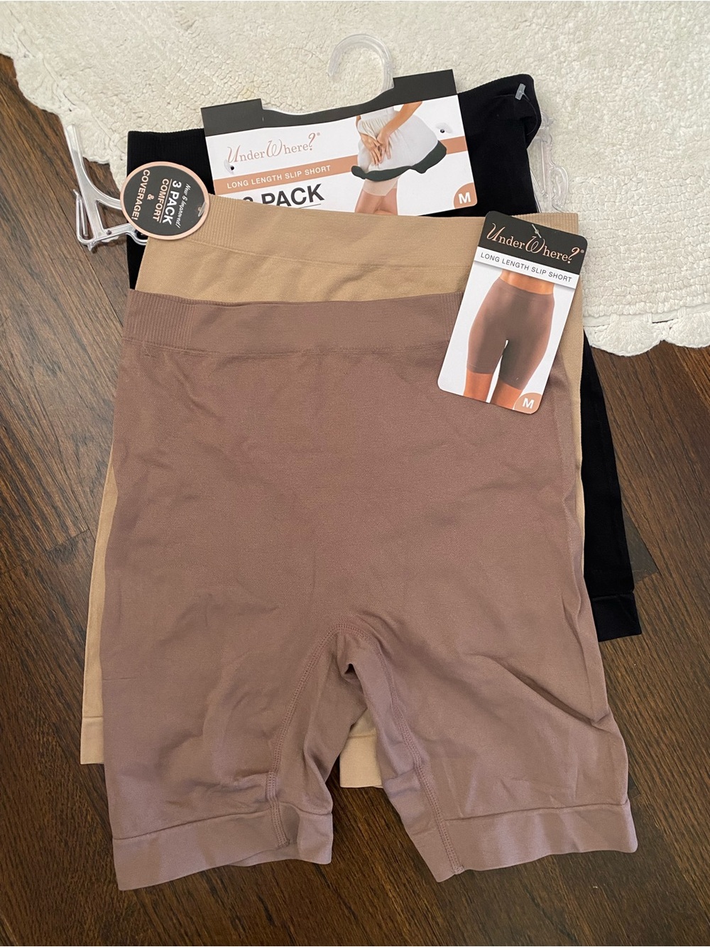 PRICE FIRM - UnderWhere? 3-Pack Long Length Slip Shorts - Black, Nude, Mauve